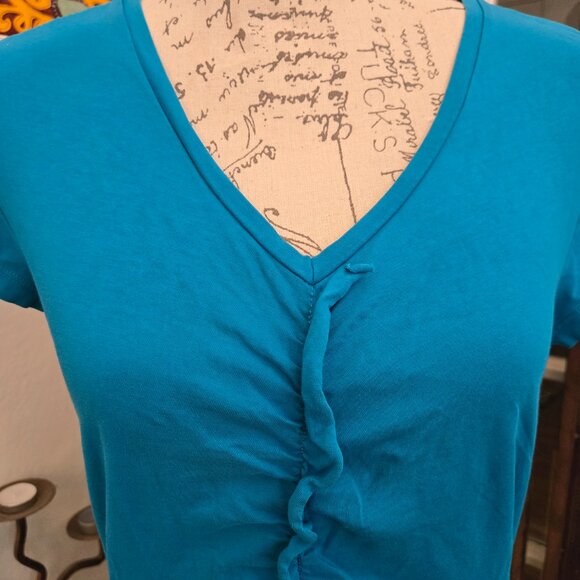 Turquoise V-Neck Ruched Ann Taylor Top, Sz S - Picture 2 of 7